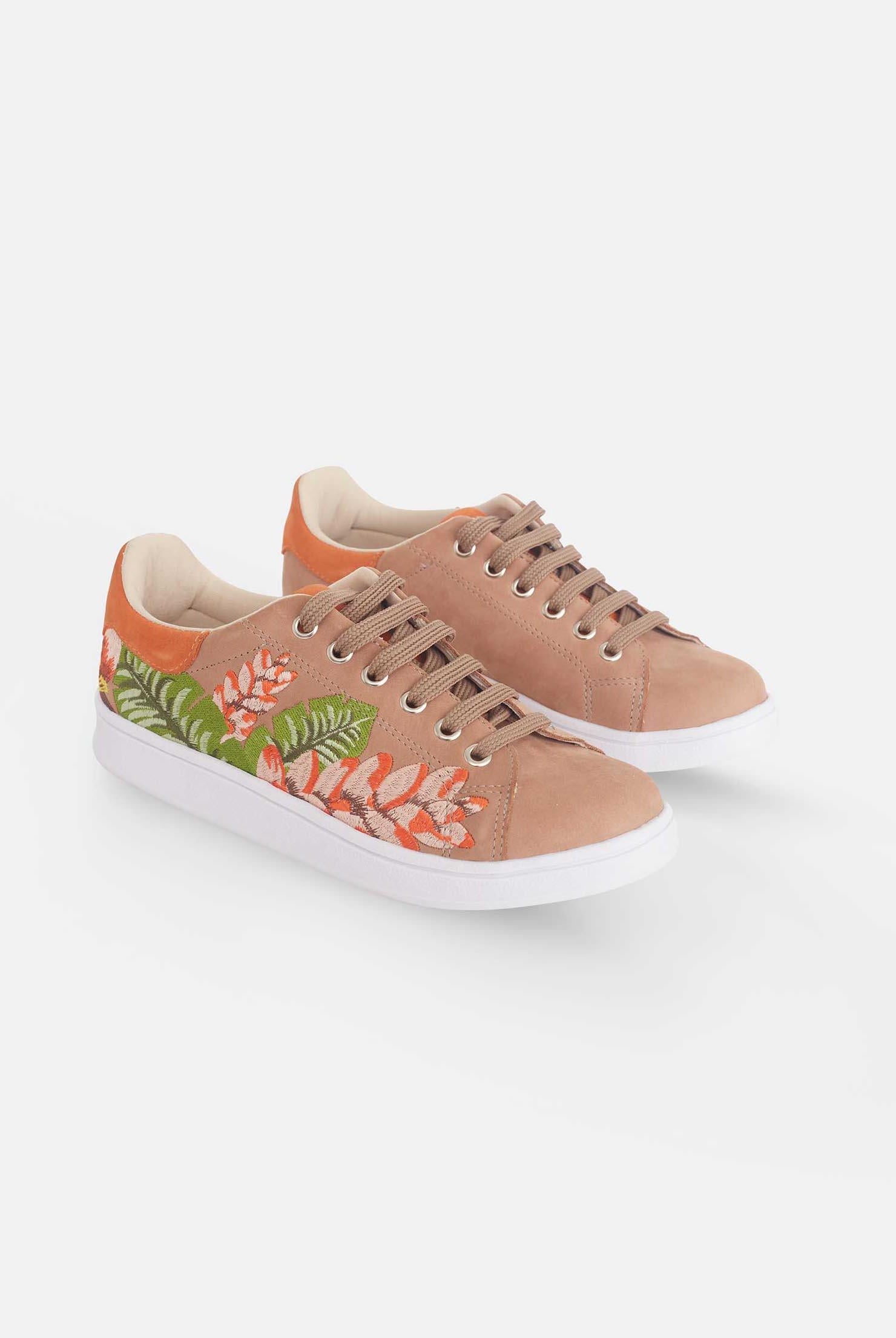 Mangará Atelier Beige Embroidered Suede Sneakers – Embroidery Detail – SKU 6404MAAM37