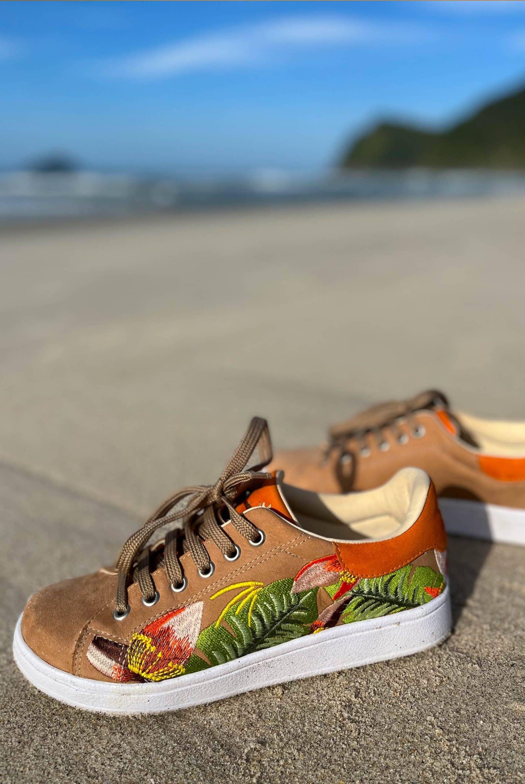 Mangará Atelier Beige Embroidered Suede Sneakers – Back View – SKU 6404MAAM37