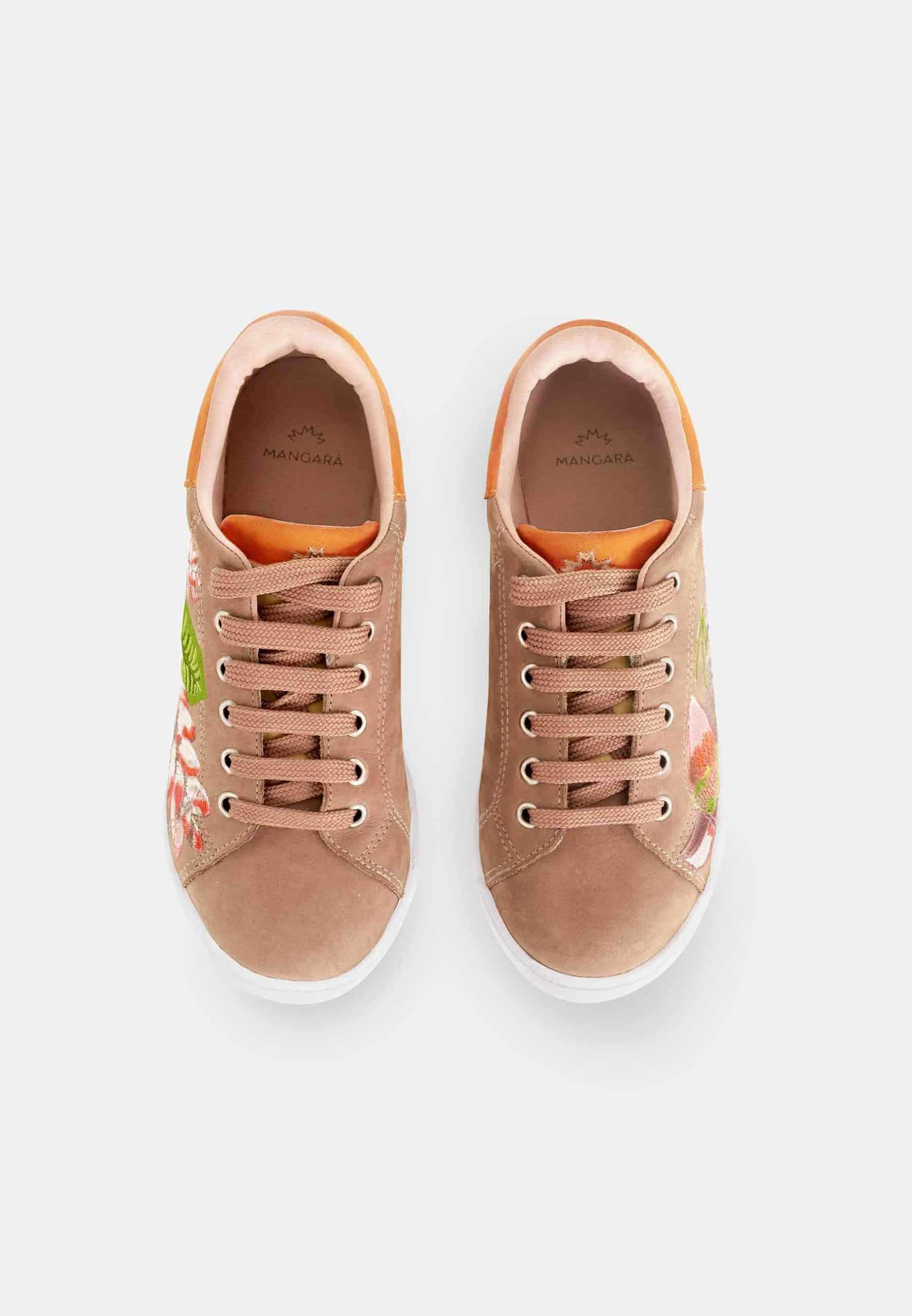 Mangará Atelier Beige Embroidered Suede Sneakers – Side View – SKU 6404MAAM37