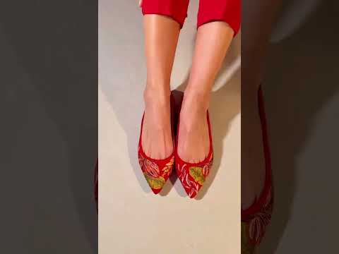 Pindaiva Red Suede Embroidered Ballerinas – video